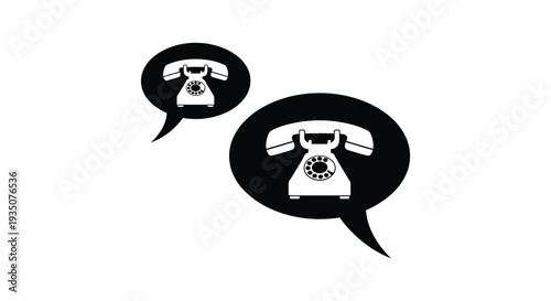 Two vintage telephones are depicted within speech bubbles creating a striking visual communication concept silhouette high quality professional detailed modern elegant