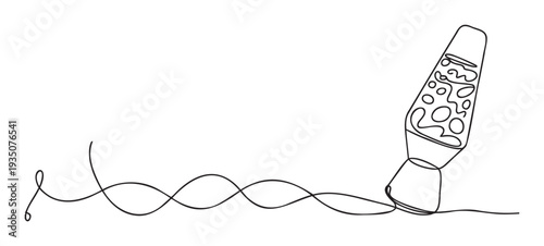 A minimalist single line drawing depicts a lava lamp smoothly creating a continuous wavy line, perfect for inspiring dynamic graphic projects or adding a fluid touch to modern presentations.