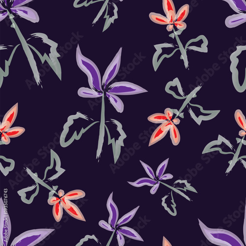 Vector seamless pattern design, flowers Illustration brush style, editable file in eps.10. Match for packaging, textile, wallpaper, wrapping, fabric, etc.