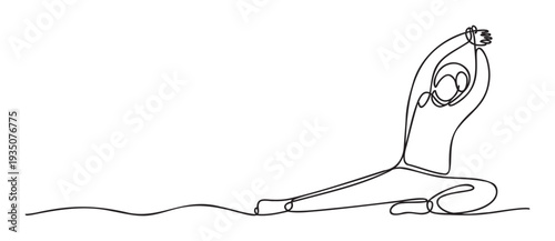Simple black line art showing a stylized figure in a calm yoga pose for meditation and relaxation concepts, ideal for web graphics or print media