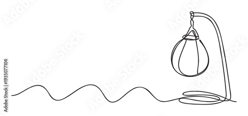 Minimalist continuous line drawing of a speed bag punching apparatus, perfect for conveying themes of fitness, training, and athletic pursuit in digital media and print materials