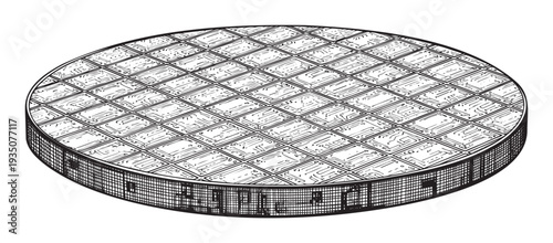 Hightech semiconductor silicon wafer with integrated circuit dies ready for electronic component manufacturing processes and advanced computing device development.