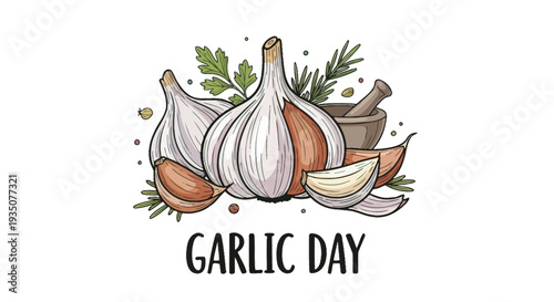 Garlic Bulbs and Cloves Illustration.