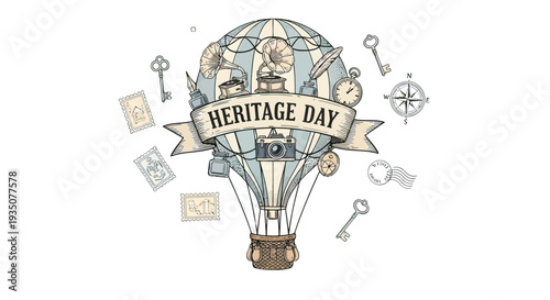 Heritage Day Hot Air Balloon Illustration.