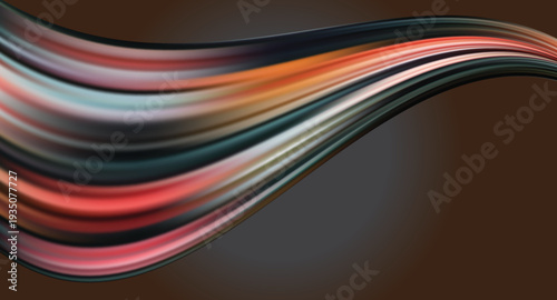 Abstract flowing ribbons of color on a dark brown background