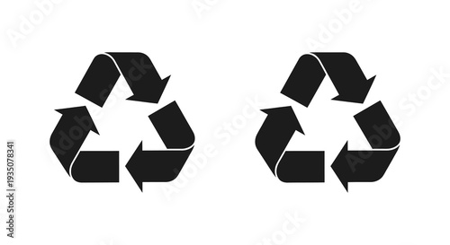 Two black recycling symbols are displayed against a white background showcasing a minimalist design silhouette high quality professional detailed modern elegant