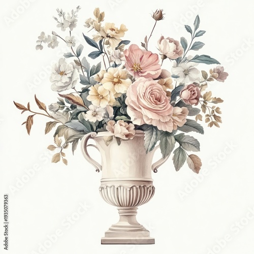 An ancient greek Elegant floral bouquet painting art porcelain.
