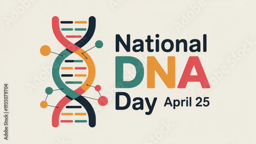 National dna day april 25 colorful dna double helix illustration on light background for genetic research awareness