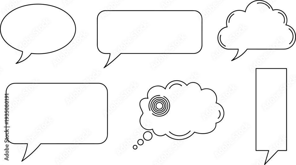Fototapeta premium Speech Bubble Outline Icon Set with Chat Message Thought Cloud and Dialogue Box Symbols for Communication Design and Social Media