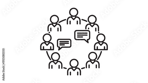 Team Communication Circle, Collaborative Discussion Network and Professional Interaction Illustration