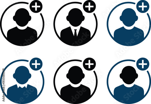 Six icons representing the addition of new team members or user profiles