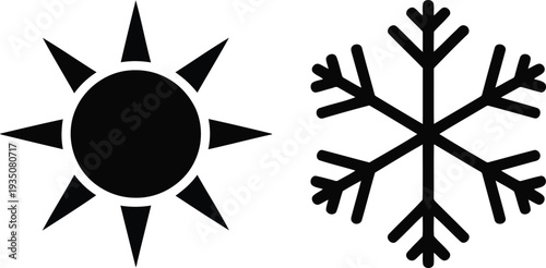 Contrast between a bright sun and a delicate snowflake in monochrome design