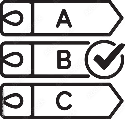 Checklist selection process with multiple choice options and checkmark