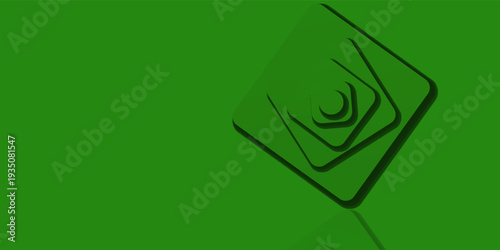 Green abstract background with layered squares on left, creating depth.