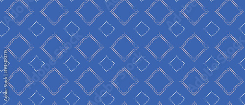 スクエア 正方形 青 和風デザイン シームレス パターン素材 (square pattern blue Japanese-style design seamless pattern material)