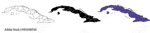 A set of vector maps of Cuba with prefecture boundaries in three styles