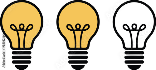 Three light bulbs symbolizing ideas, innovation, and creativity in a simple graphic design