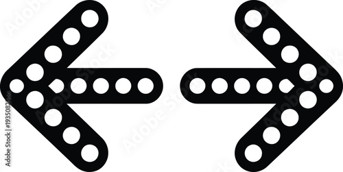 Black and white pixelated double arrow icons pointing left and right