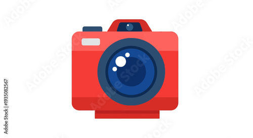 Red Camera Vector Illustration, Flat Design, Photography Icon for Web, Social Media.
