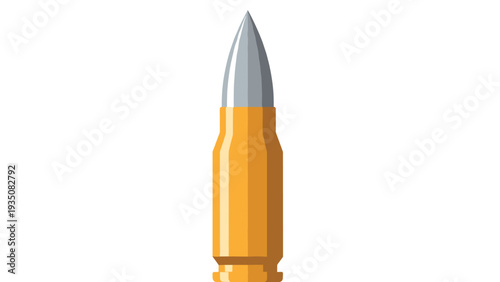 Realistic illustration of a single metal bullet with a yellow brass casing and a silver pointed tip isolated on a solid white background.