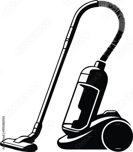 Minimalist black upright vacuum cleaner silhouette vector icon