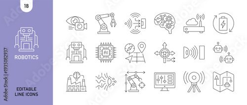 Robotics and Artificial Intelligence Outline Icon Set