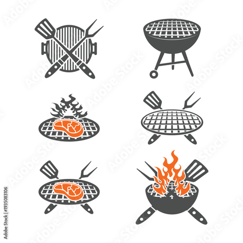 bbq grill logo icon set