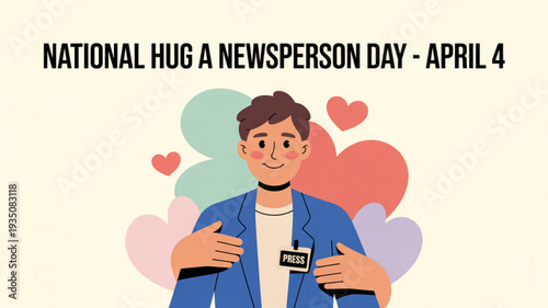 Man giving hug on national hug a newsperson day on april 4 with colorful hearts