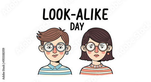 Cartoon Man and Woman with Similar Faces.