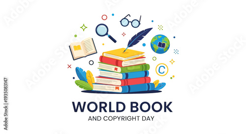 Colorful Books and Stationery World Book Day.