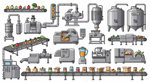 Set of 20 Pixel Art Food Processing and Packaging Plant Icons Vector