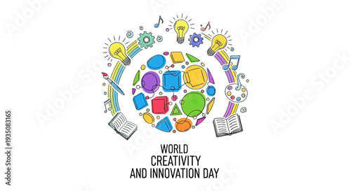 Colorful Creative Elements Surrounding a Globe.