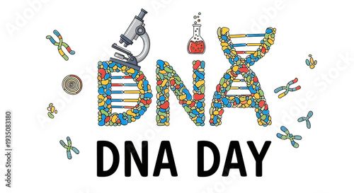 Colorful DNA Helix Structure with Microscope.