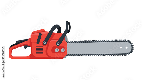Powerful red gas-powered chainsaw tool with a long metal chain blade shown from a side perspective on a clean white background.