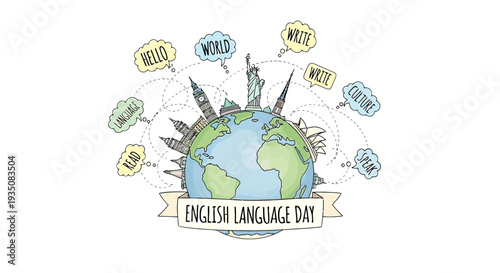 English Language Day Illustration with Globe.
