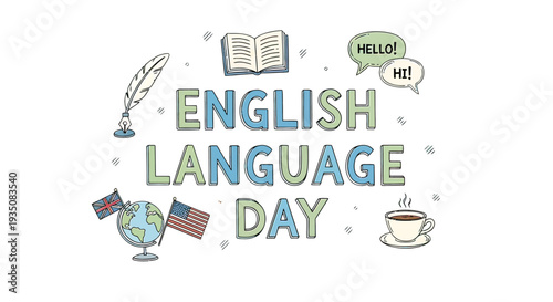 English Language Day Illustration with Symbols.