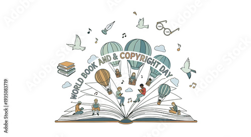 Open Book with Imaginary Objects Emerging.