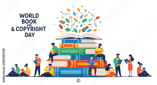 Stack of Books with People Reading.