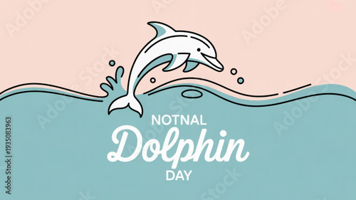 Dolphin jumping out of water on national dolphin day with pink background