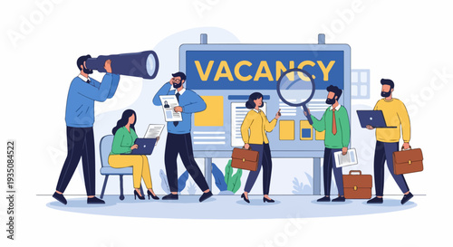 Job Vacancy Recruitment Search Flat Illustration