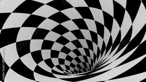 Foto Abstract warped checkerboard tunnel illusion background
