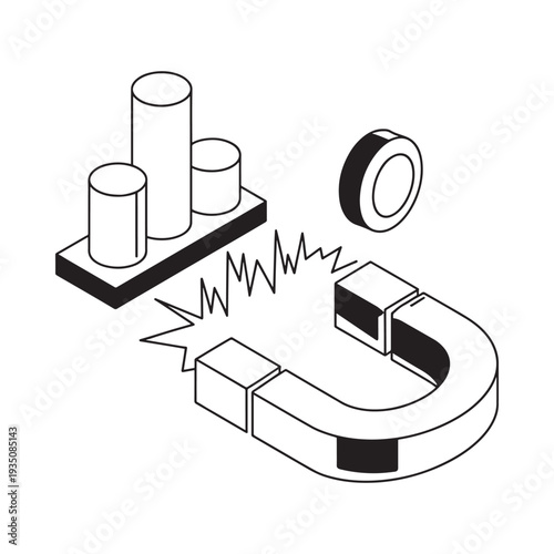 Diagram illustrating magnetic attraction affecting cylinders and a spring