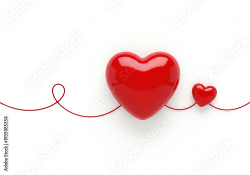 Red hearts connected by a line on white background  