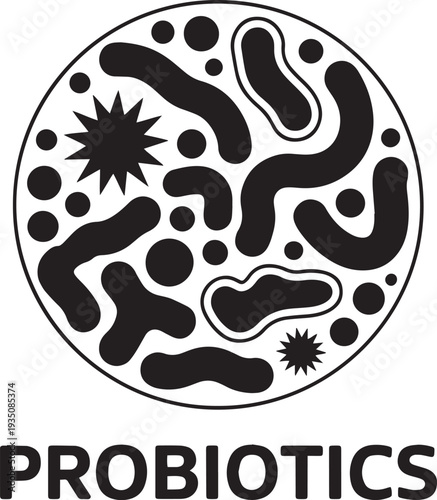 Hand drawn illustration of probiotics bacteria and microorganisms for gut health
