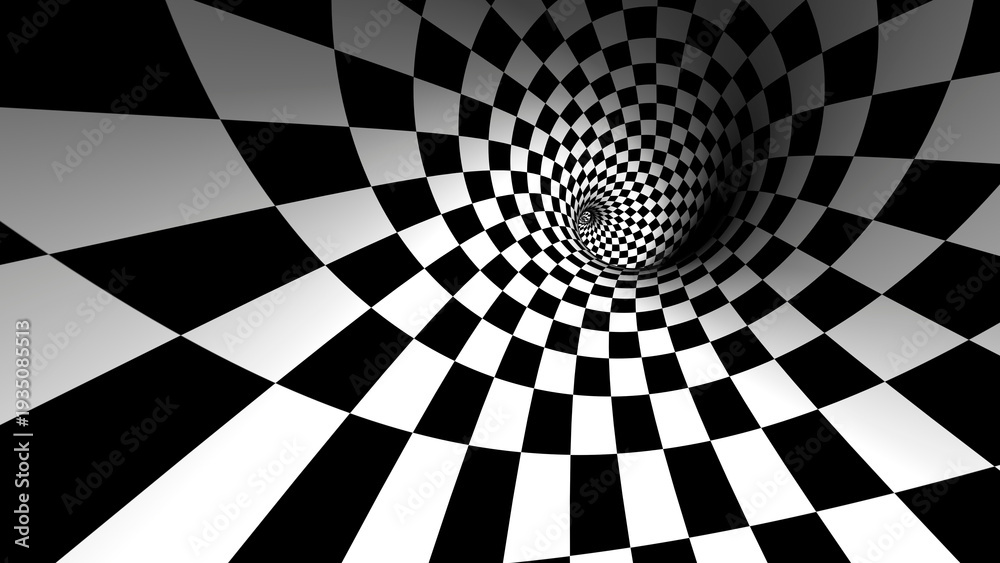 Naklejka premium Abstract spiral checkerboard optical illusion background