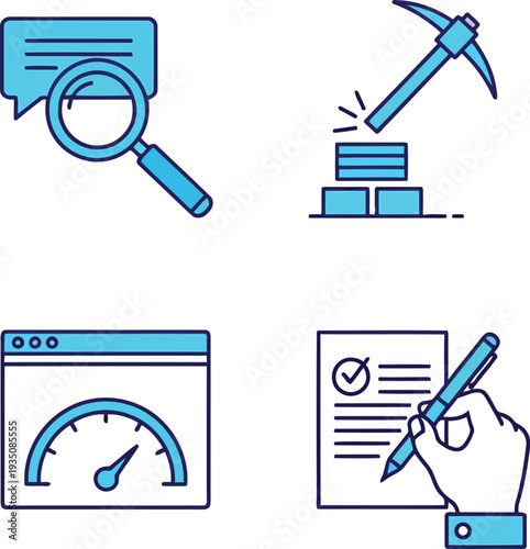 Data Analysis Research and Performance Optimization Business Icon Set
