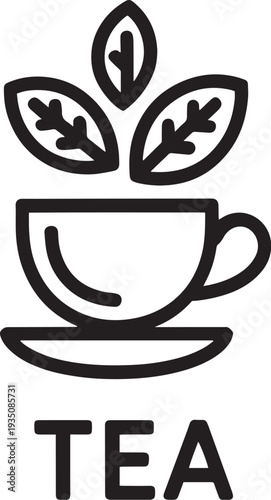 Hand drawn steaming hot tea cup with swirling steam forming leaf shapes isolated illustration