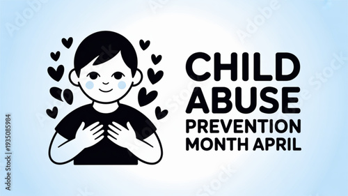 Child abuse prevention month april illustration with child and hearts promoting awareness and protection for children in april