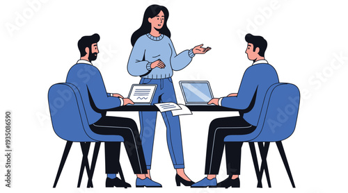 Business meeting with woman presenting to two colleagues