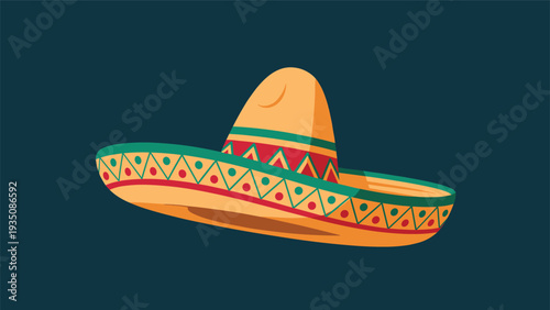 Traditional Mexican sombrero hat with colorful patterns and a high crown isolated on a dark background for cultural celebrations.